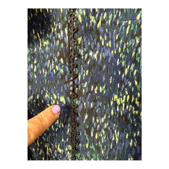 Cynthia Steffe Navy Tie Neck Babydoll Long Sleeve Patterned Mini Dress Size 6 - Picture 14 of 15